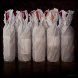 Wrapped Wine Bottles, 2010 (akryl på lerret)